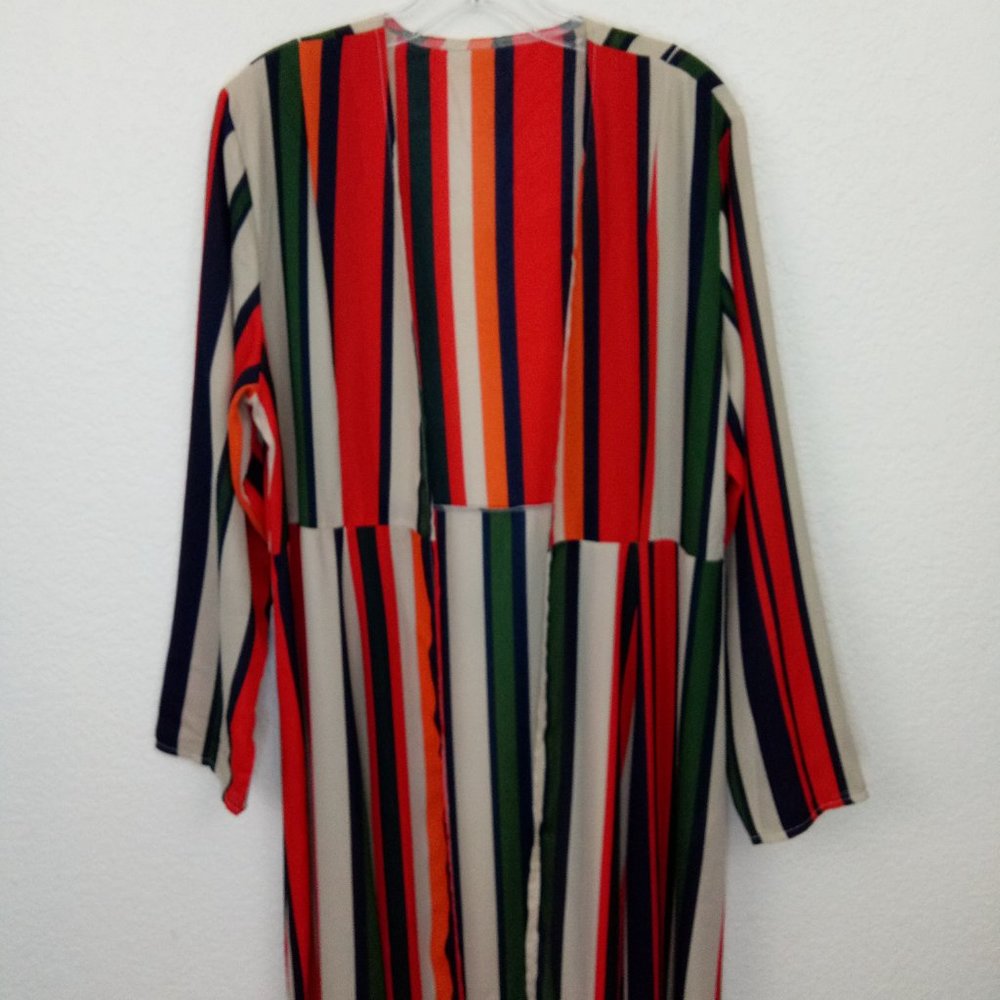 Bohemian Striped Multicolor Open Front Kimono L - image 3